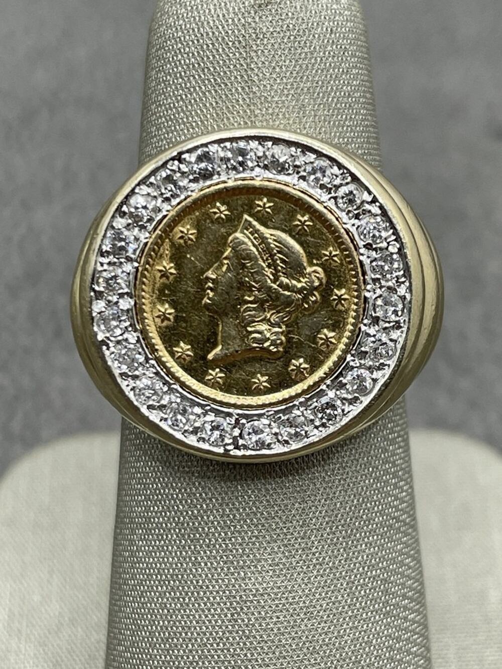 14K Yellow Gold $1 Gold Liberty Coin Diamond Ring (23355)